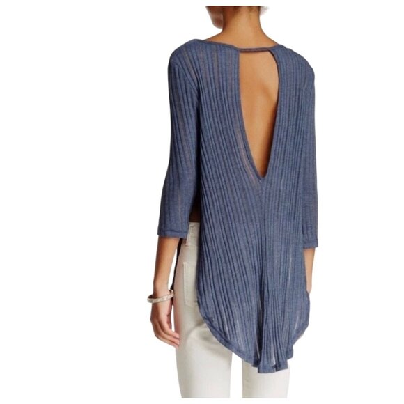 Free People Astoria Hacci Ribbed in Denim Blue Top Open Back XS $78 - Picture 3 of 11